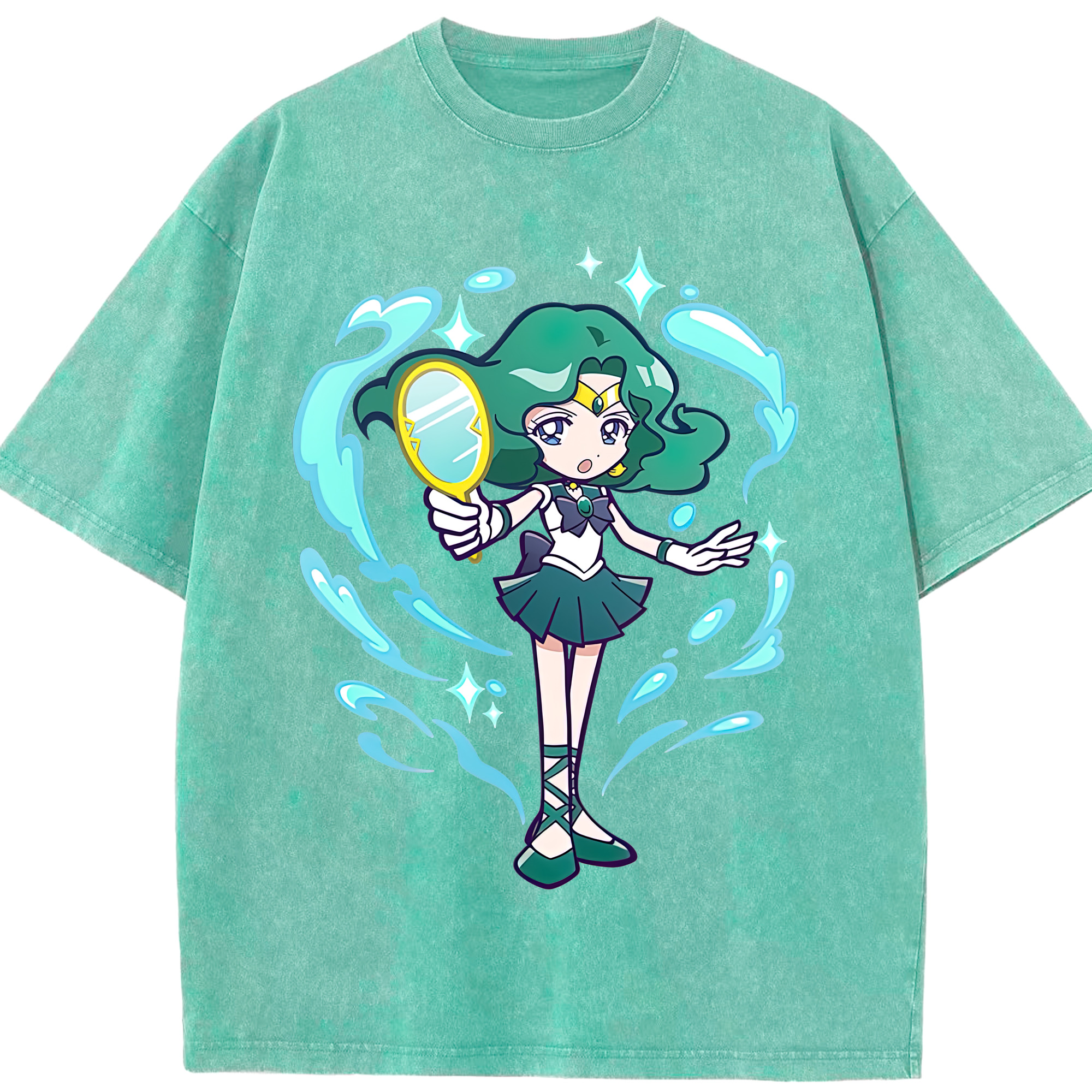 （画像用） 美少女戦士セーラームーン 海王 みちる（かいおう みちる） Sailor Moon Kaiou Michiru 綿100% ヴィンテージ風 半袖Tシャツ（フロントプリント）